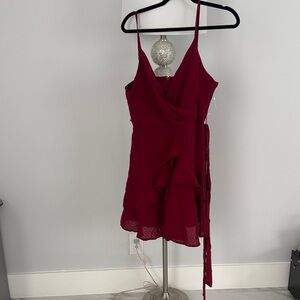 Trixxi Burgundy Ruffle Mini Dress